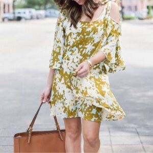 Free People One Lucina Floral Print Cold Shoulder Swing Dress Size XS